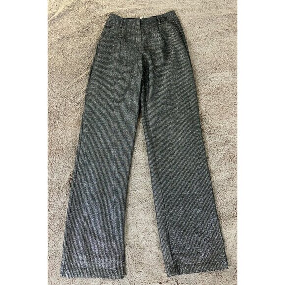 Alieva Women’s Pants DONNA TITANIUM FOILED METALLIC CHARCOAL Size S New - Picture 3 of 16